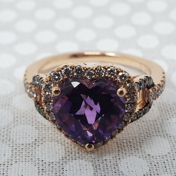 Le Vian 14K Strawberry Gold Ring 2ct Grape Amethyst 1/3ct Nude & 1/8ct Chocolate - Picture 1 of 15